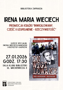 Plakat książki "Inwigilowany" Ireny Marii Wieciech